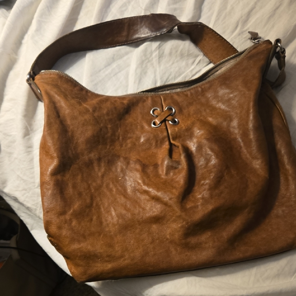 Cole Haan Tan Leather Shoulder Bag with Silver Accent